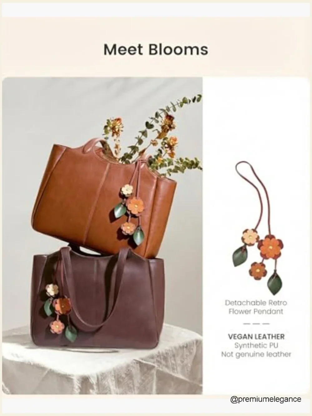 Vegan Leather Tote Bag with 40oz Cup Holder - Medium 22L
